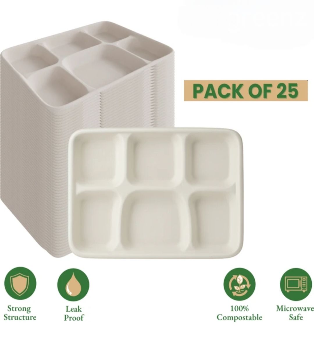 Sugarcane Plate-6 Compartment Deep Tray