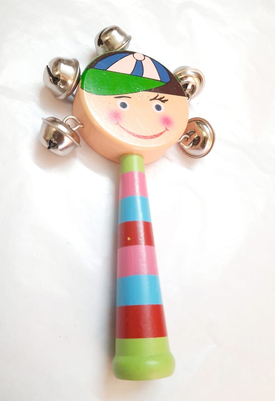 Wooden Hand Bell Rattle – Cartoon Face