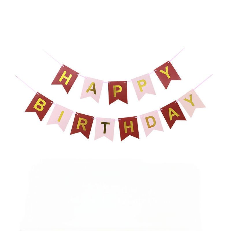 Maroon and Light Pink Happy Birthday Banner