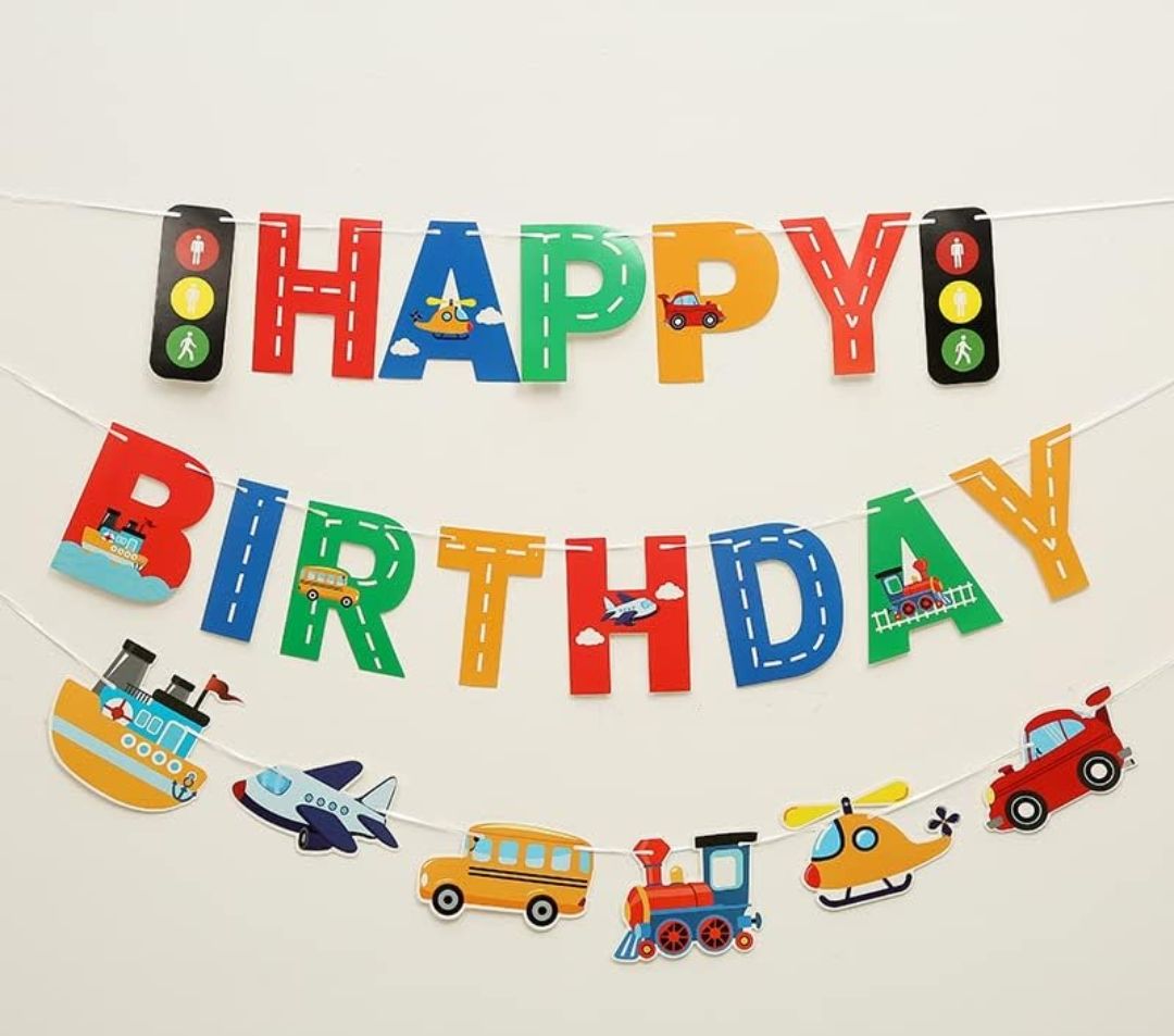 Transport Theme Happy Birthday Banner