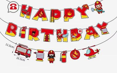 Firefighter Theme Happy Birthday Banner