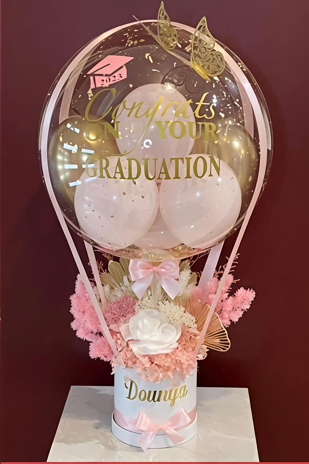 Pink &amp; Gold Hot Air Balloon Graduation Box