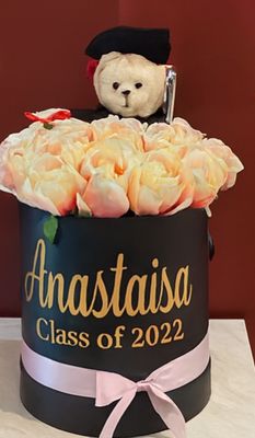 Peach Roses Teddy Graduation Box