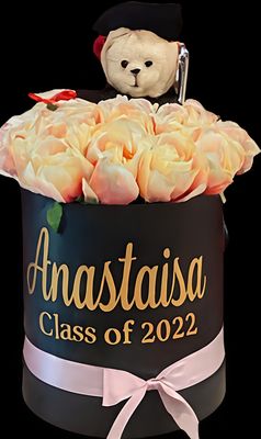 Peach Roses Teddy Graduation Box