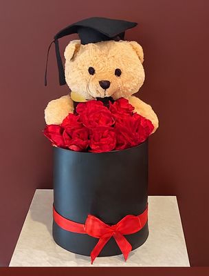 Teddy With Red Roses Custom Graduation Box