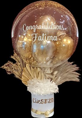 Gold Bubble Balloon Floral Graduation Arrangement