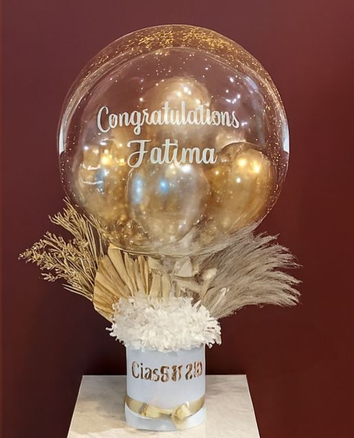 Gold Bubble Balloon Floral Graduation Arrangement