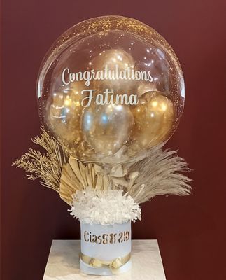 Gold Bubble Balloon Floral Graduation Arrangement