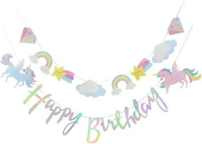 Unicorn Theme Happy Birthday Banner