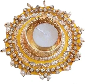 Yellow pearl &amp; diamond Candle Holder