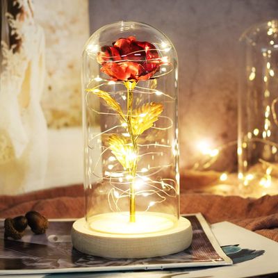 LED Enchanted Rose in Glass Dome-Red
