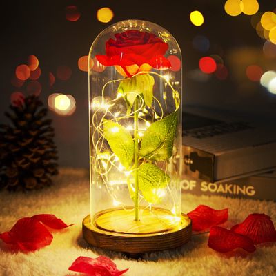 LED Enchanted Rose in Glass Dome-Red