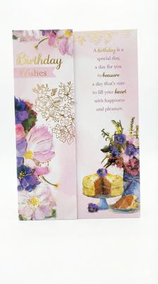 Birthday Wishes Greeting Card – Floral &amp; Cake Design