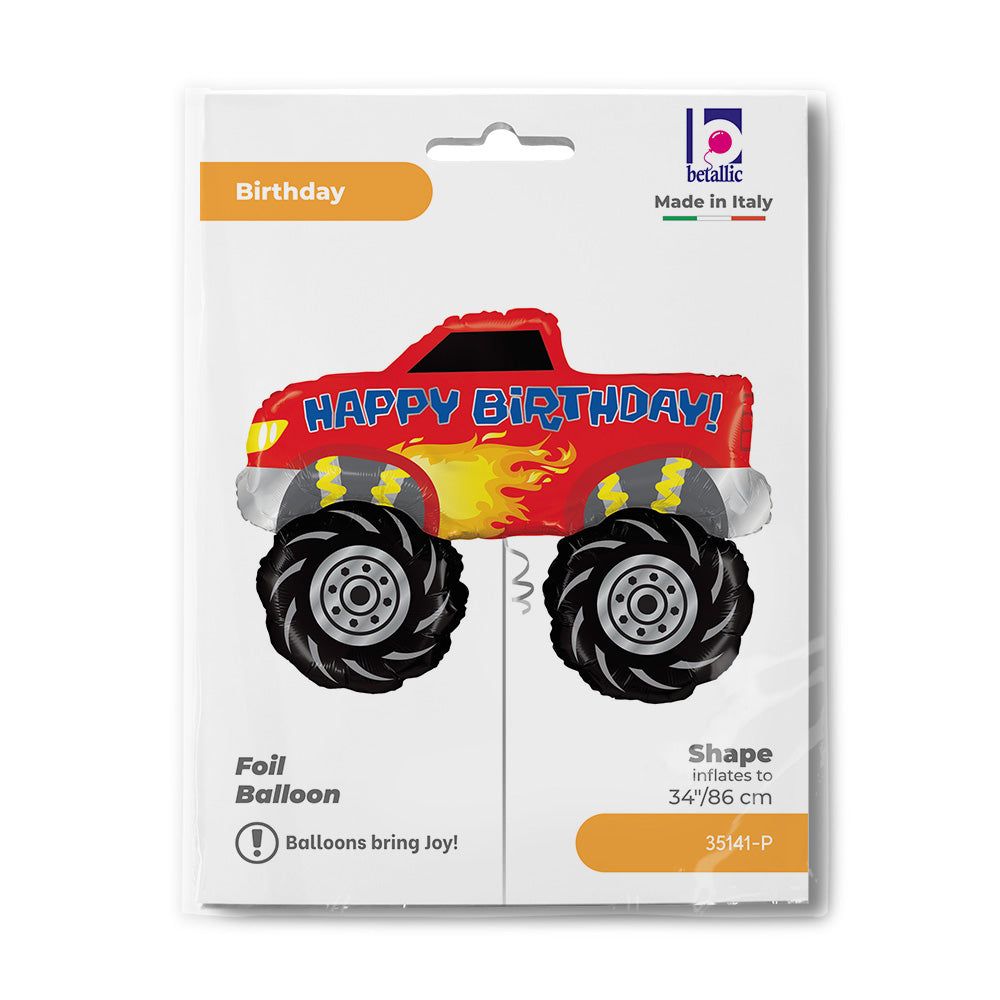 Happy Birthday Monster Truck Foil Balloon – Racing Theme (18”)