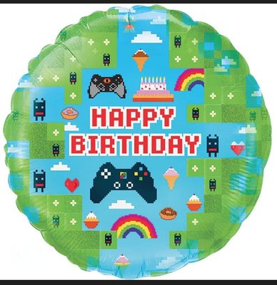 Happy Birthday Gaming Theme Foil Balloon – Pixel Design (18”)