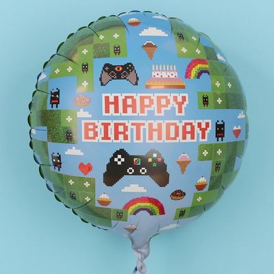 Happy Birthday Gaming Theme Foil Balloon – Pixel Design (18”)