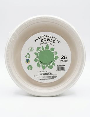 Compostable Sugarcane Bagasse Bowls – 500ml (25 Pack)