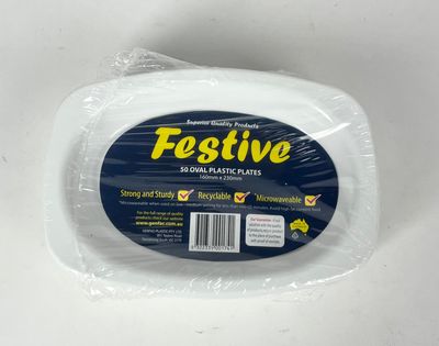 Festive Oval Plastic Plates – 50 Pack (160mm x 230mm)