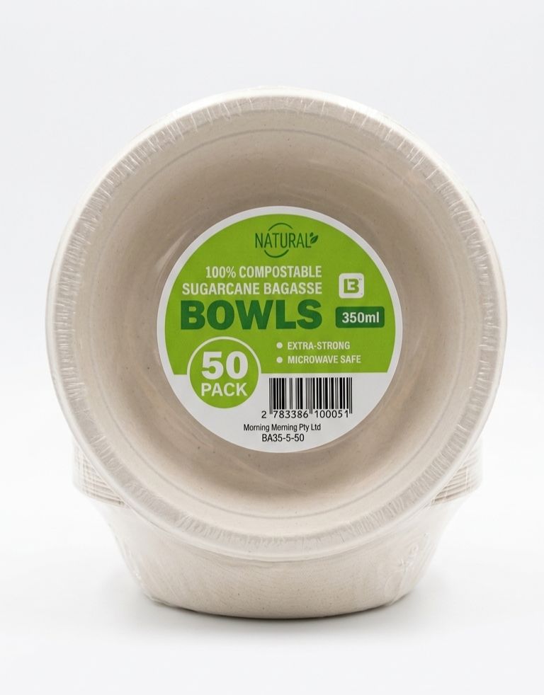 Compostable Sugarcane Bagasse Bowls – 350ml (50 Pack)