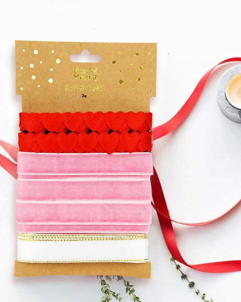 Decorative Ribbon Set – Heart &amp; Velvet Ribbons (3 Pack)