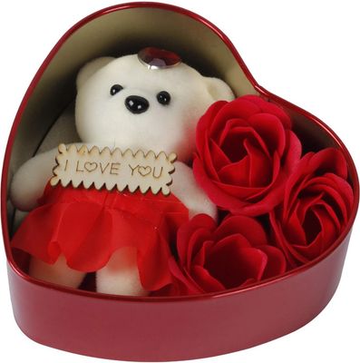 Teddy Bear &amp; Rose Gift Box – Heart Shape “I Love You” set