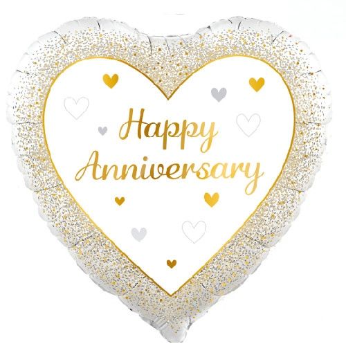 Happy Anniversary Heart Foil Balloon – Gold &amp; White