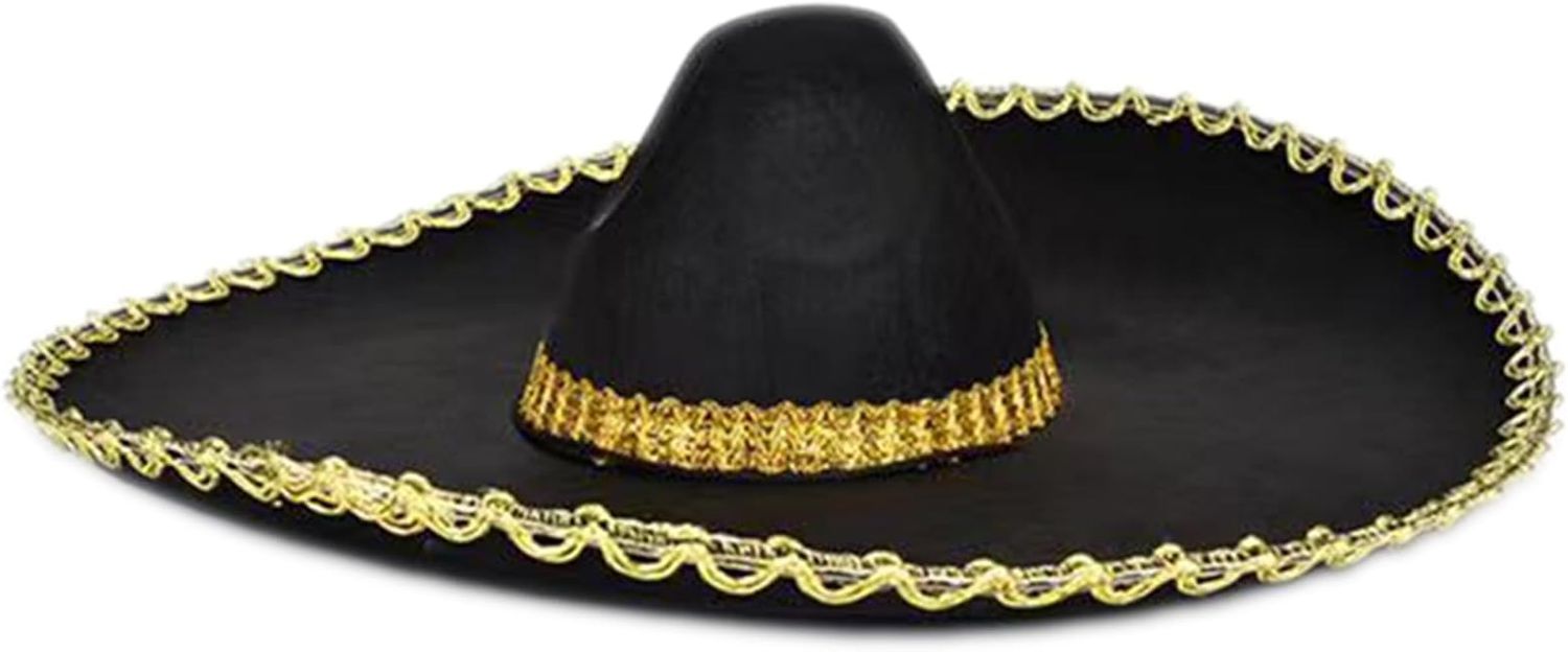 Mexican Sombrero Hat – Black with Gold Trim