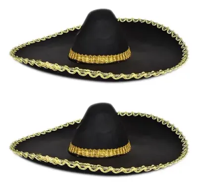 Mexican Sombrero Hat – Black with Gold Trim