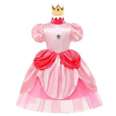 Kids Princess Costume Dress – Pink Fairy Tale Dress with Crown