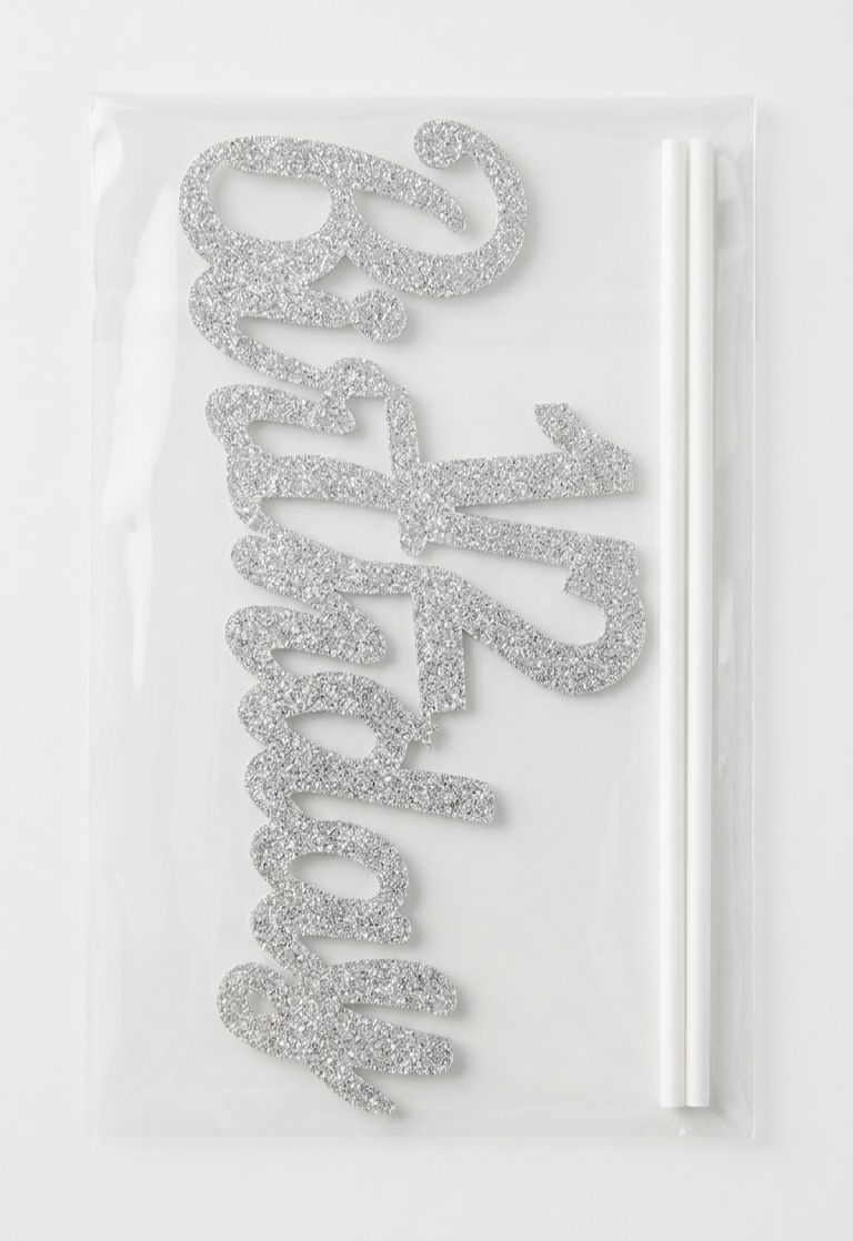 Happy Birthday Glitter Cake Topper (Silver)