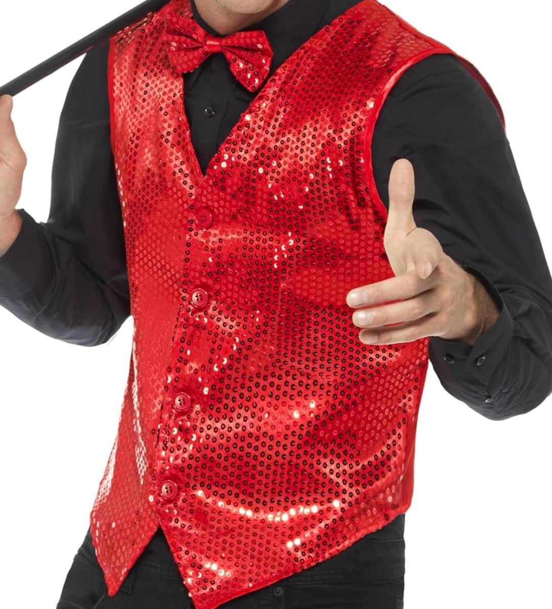 Adult Fit Sequin Vest Red