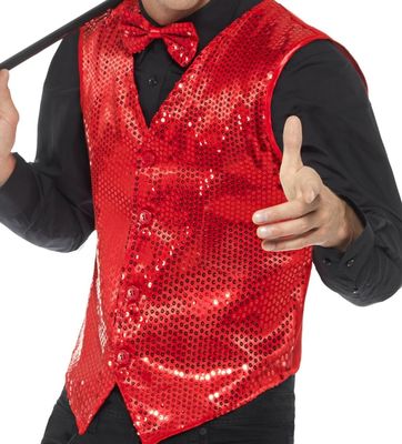Adult Fit Sequin Vest Red