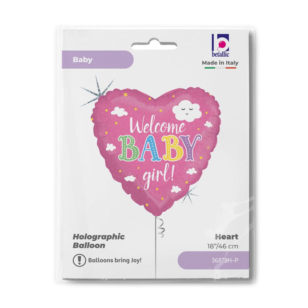 Welcome Baby Girl Heart Shape Foil Balloon (18”)