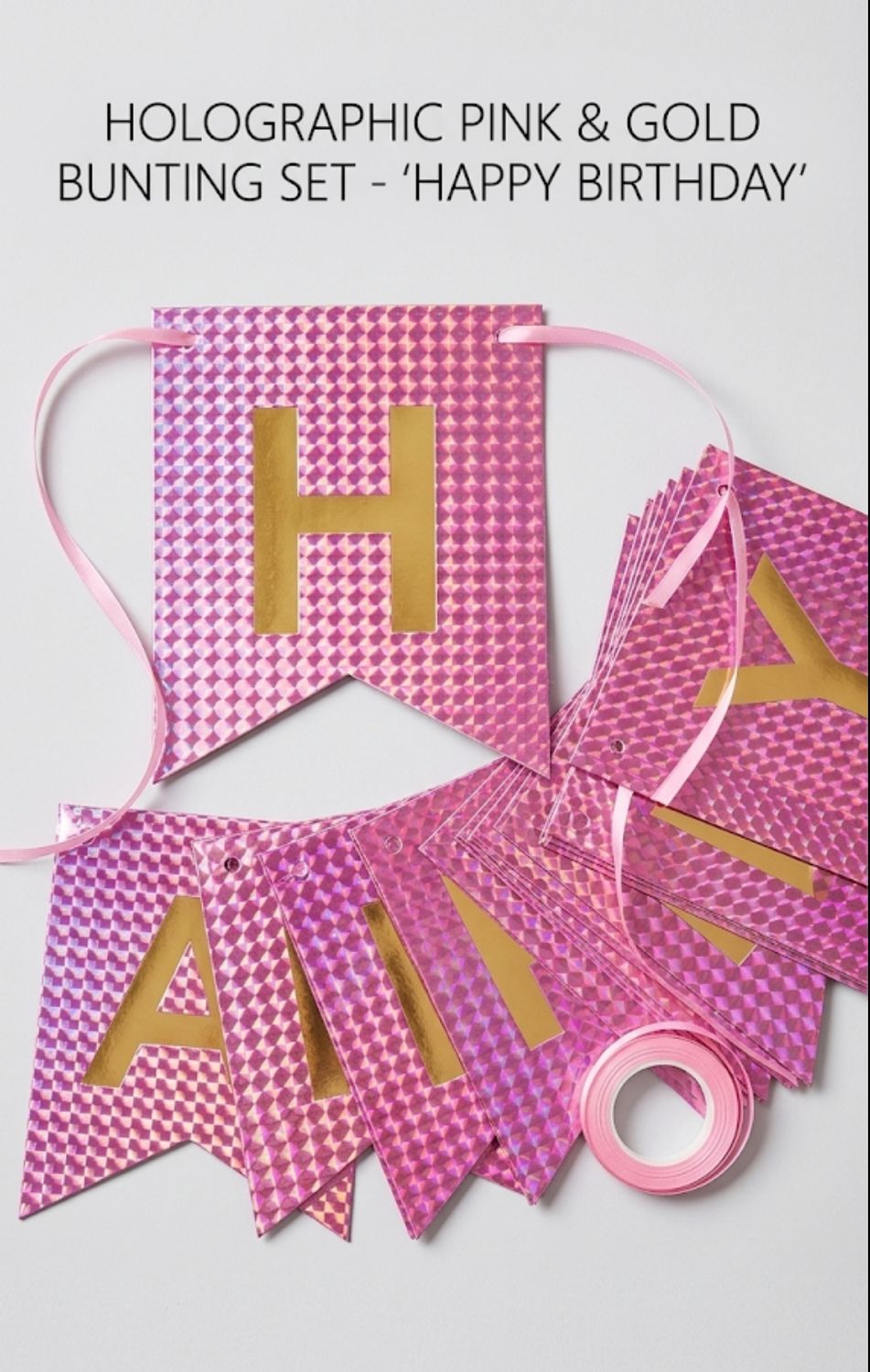 Holographic Pink Happy Birthday Banner