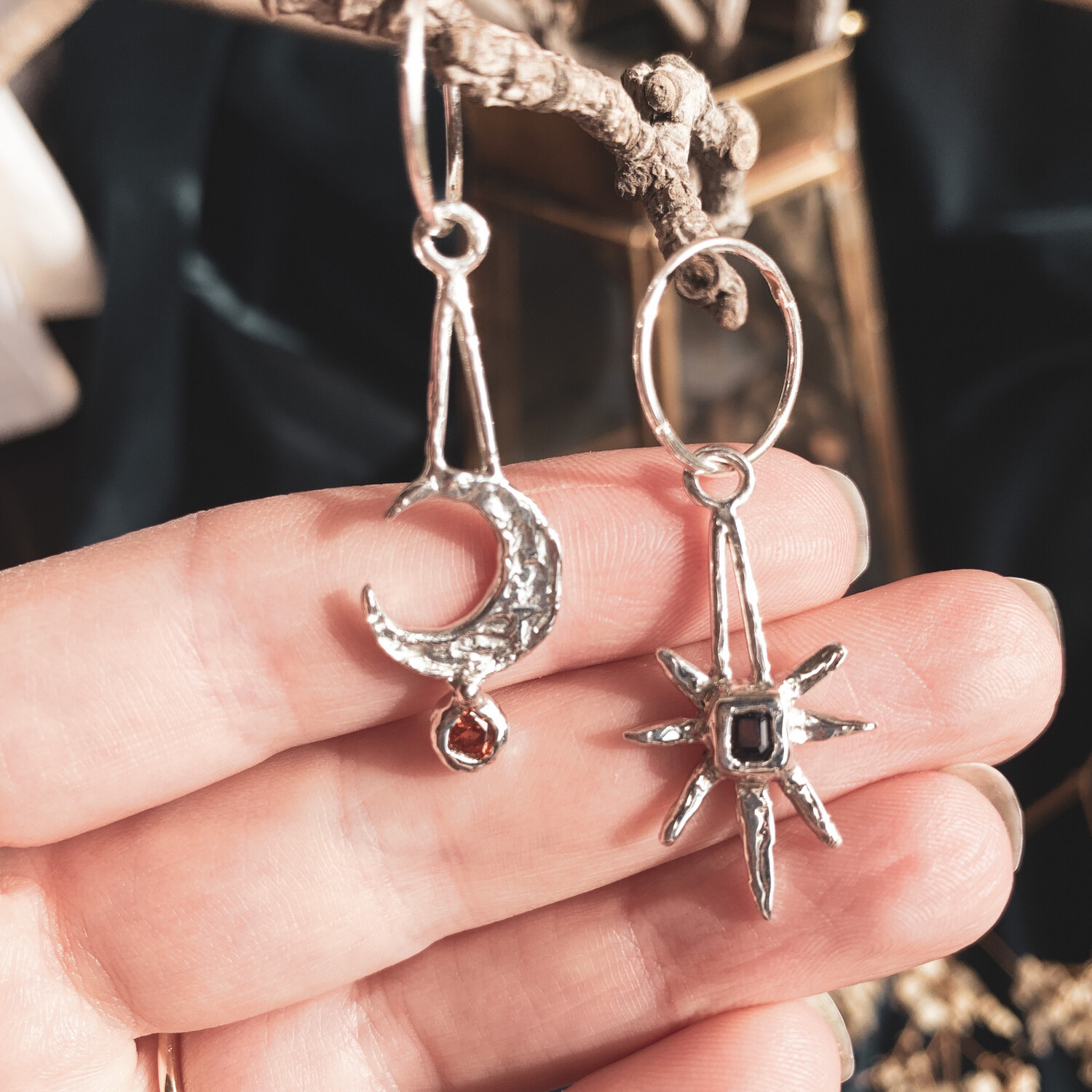 OOAK Celestial Witch Earrings - Purple and Orange
