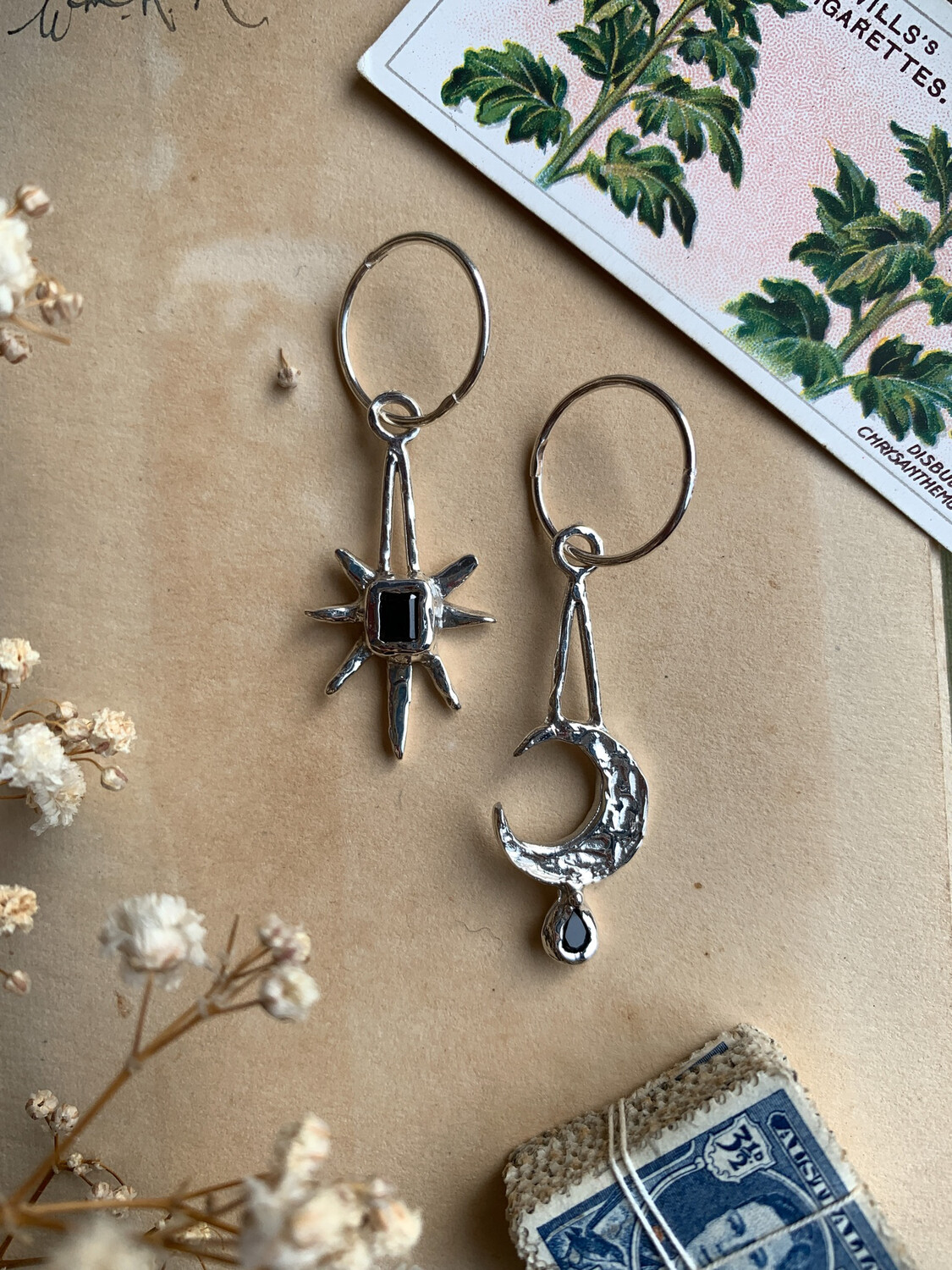 OOAK Celestial Witch Earrings - Black spinels