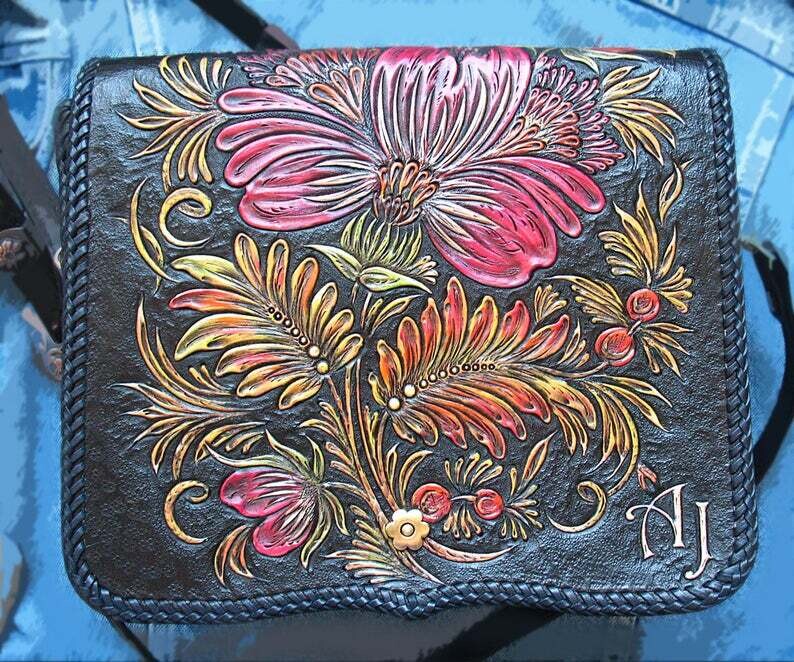 Petrykivka Tooled Ladies Bag Leather Purse