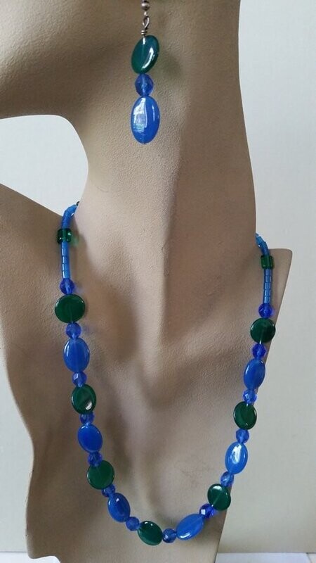 Blue and Green Onyx Necklace and Earring Set