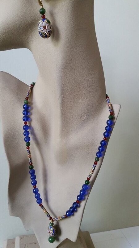 Chinese Cloisonné Necklace and Earring Set