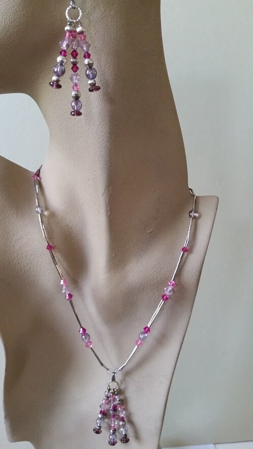 Liquid Silver and Swarovski Austrian Crystal Necklace and Earring Set