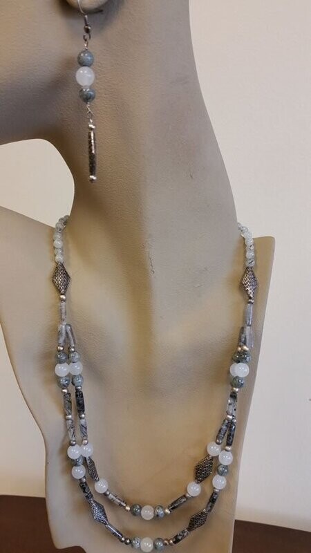 Quartz Tourmaline and White Onyx Necklace and Earring Set