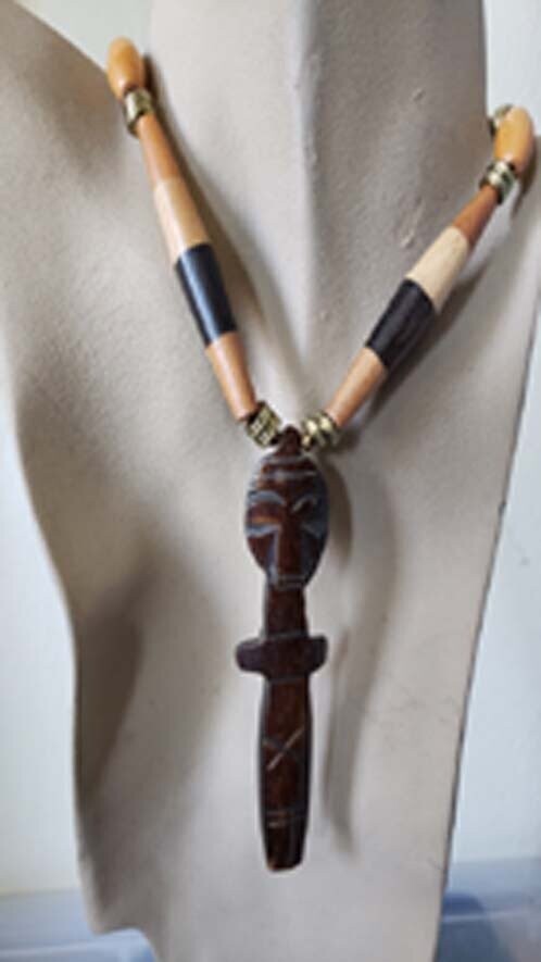 Large Carved Bone Totem Men’s Necklace