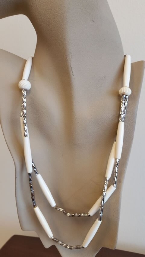 Double Strand Nickel and Bone Pipe Necklace