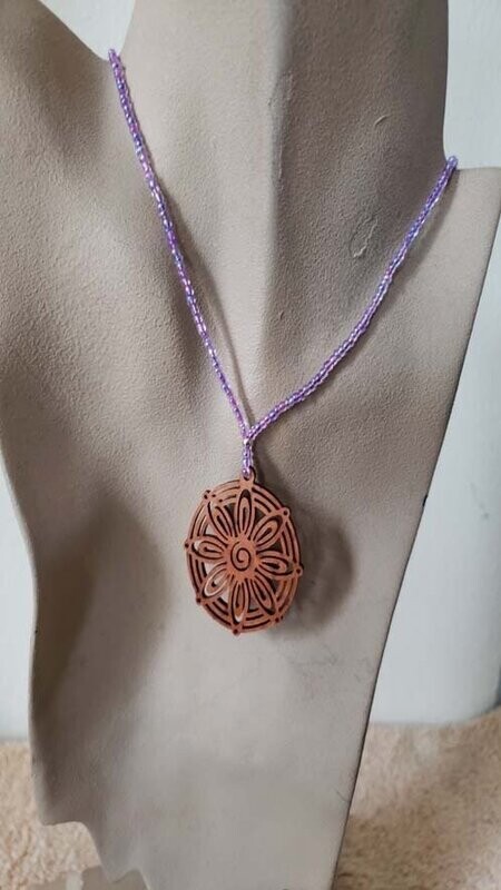 Iridescent Lavender Wooden Laser Designed Pendant Necklace