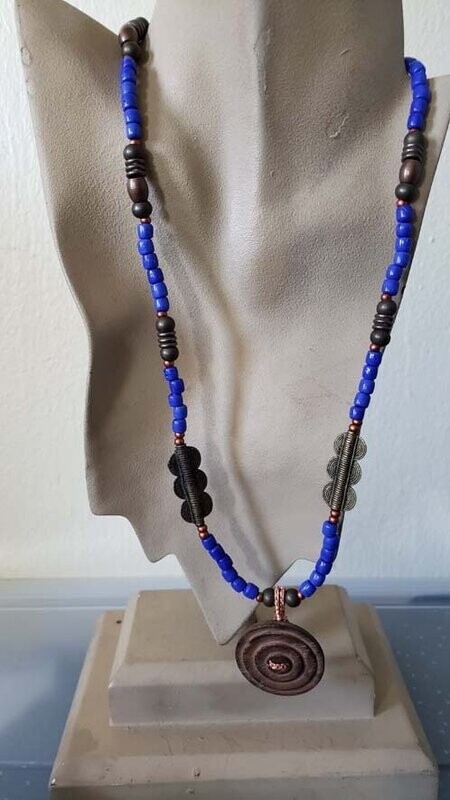 ​Wooden Button and African Brass Necklace (Gender Neutral