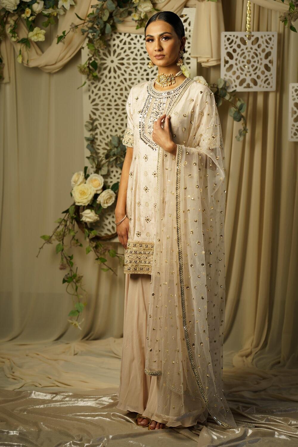 Jasmine Sharara Suit - Stone