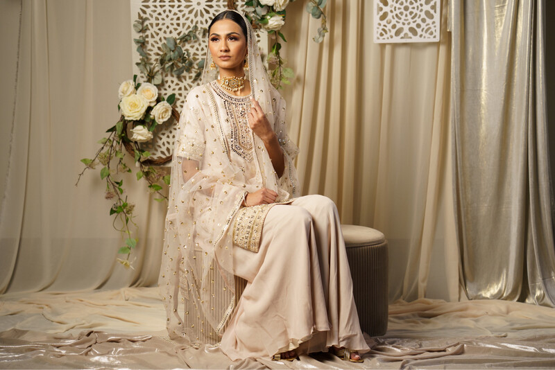 Jasmine Sharara Suit - Stone