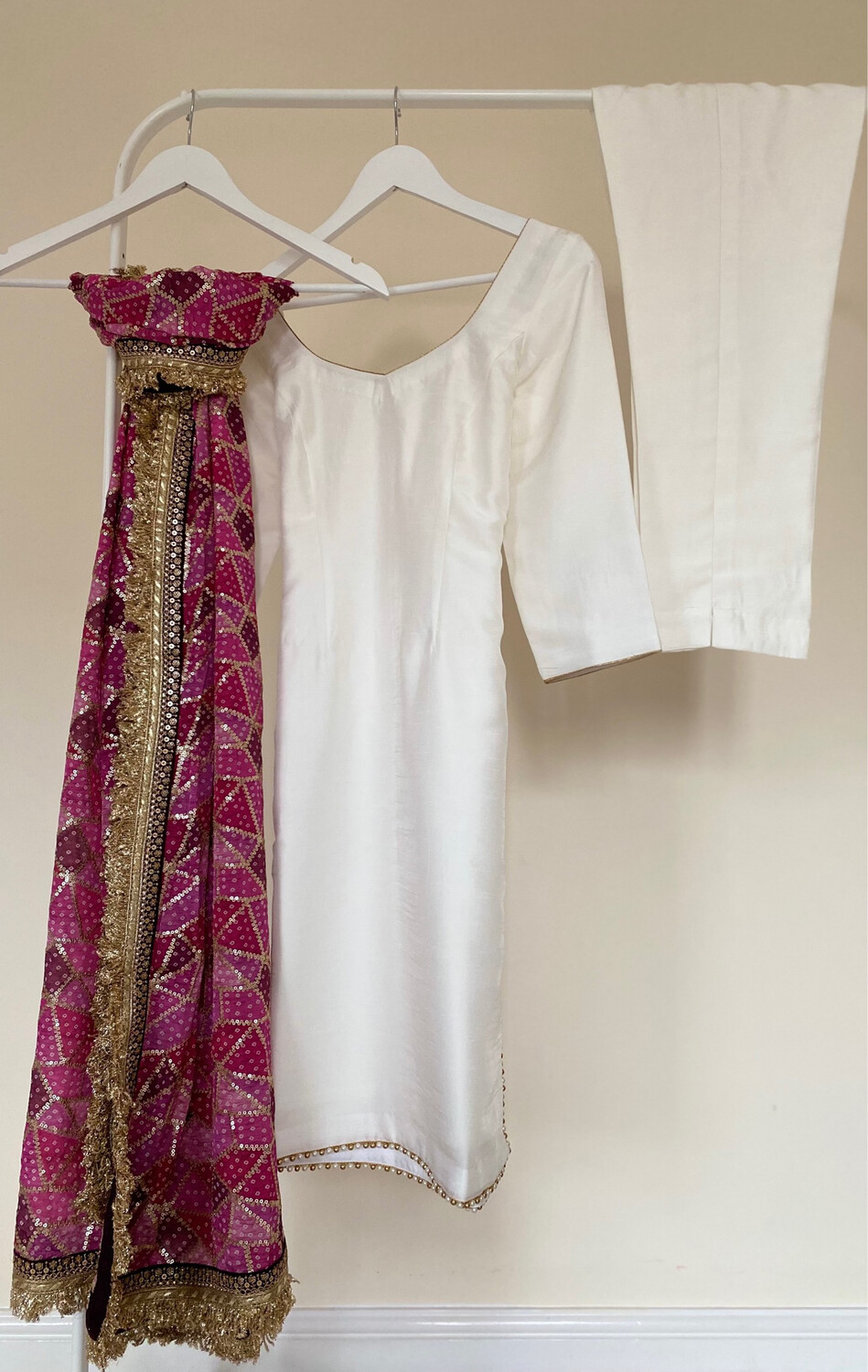 Raw &amp; Simple Pant Suit - White 3/4 Sleeve