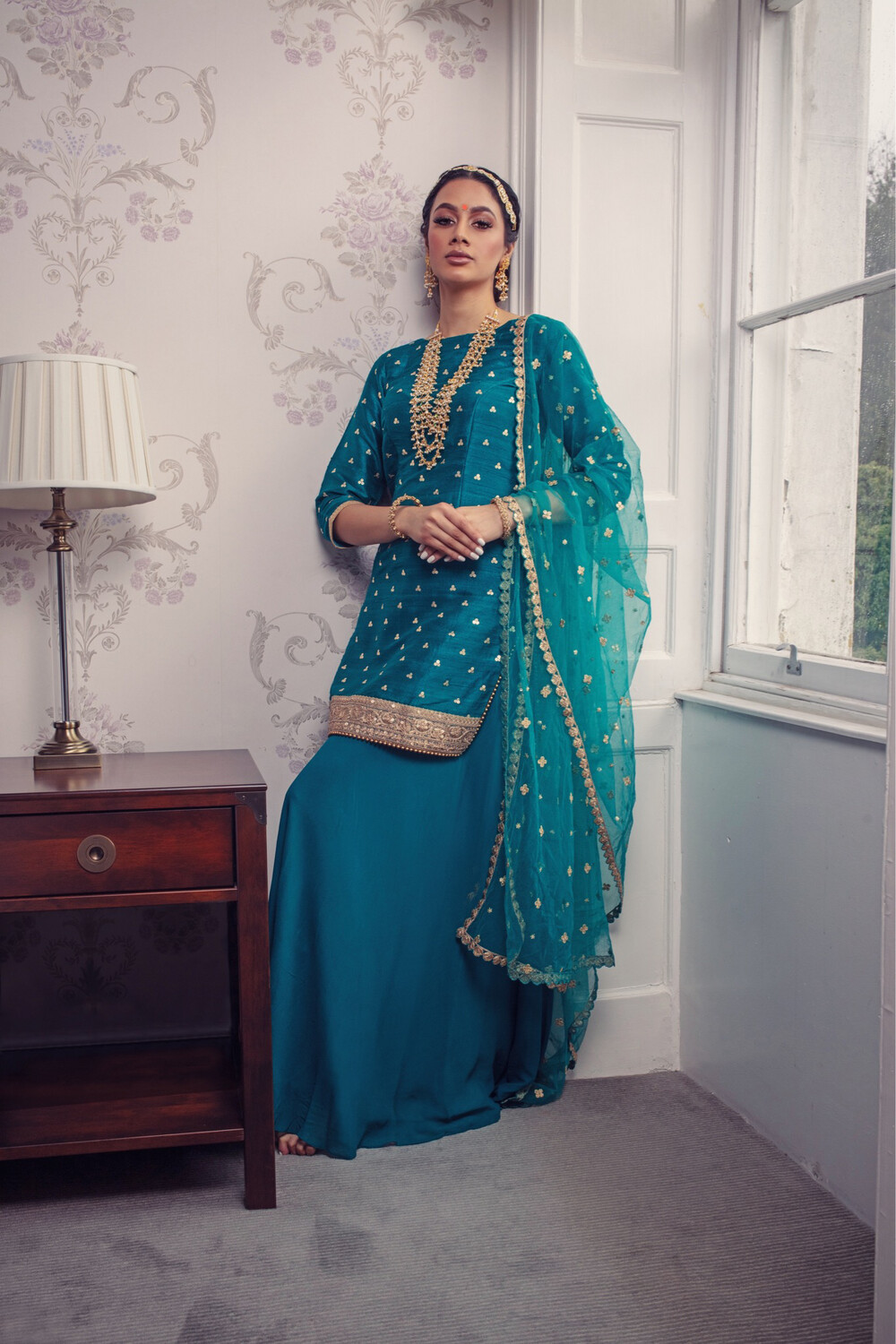 Signature Glam Sharara Suit Peacock