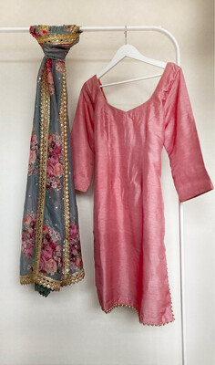 Raw &amp; Simple Pant Suit - Pink 3/4 Sleeve